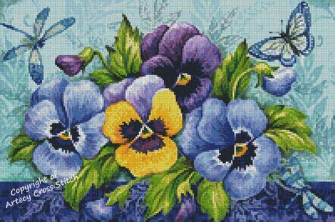 Mini Blue Purple And Yellow Pansies - Artecy Cross Stitch