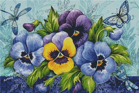 Blue Purple And Yellow Pansies - Artecy Cross Stitch