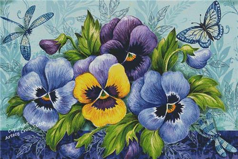 Blue Purple And Yellow Pansies (Large) - Artecy Cross Stitch
