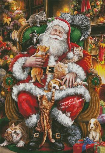Santa With Pets (Large) - Artecy Cross Stitch