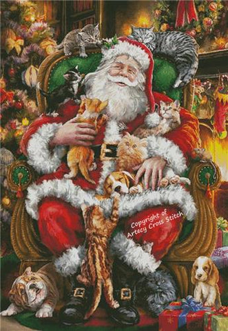 Santa With Pets (Large) - Artecy Cross Stitch