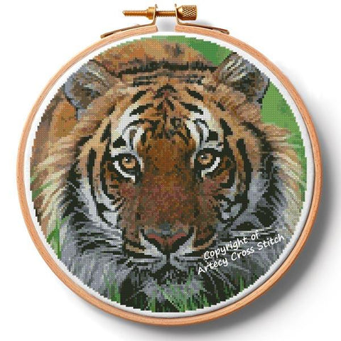 Bengal Tiger In Grass Hoop (Extra Large) - Artecy Cross Stitch