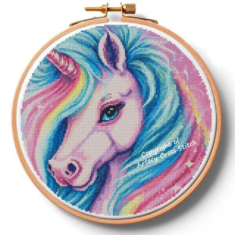 Cute Rainbow Unicorn Hoop (Large) - Artecy Cross Stitch