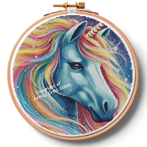 Cute Rainbow Unicorn 2 Hoop (Large) - Artecy Cross Stitch