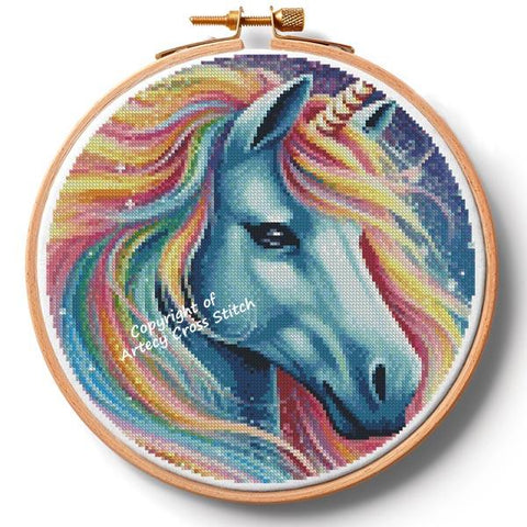 Cute Rainbow Unicorn 2 Hoop (Large) - Artecy Cross Stitch