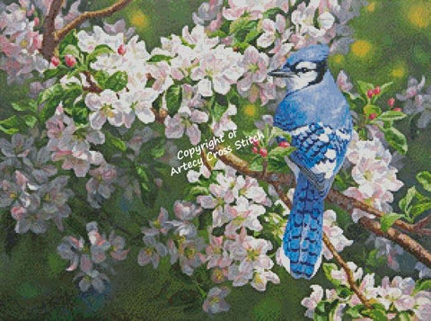 Blue Jay In Apple Blossoms - Artecy Cross Stitch