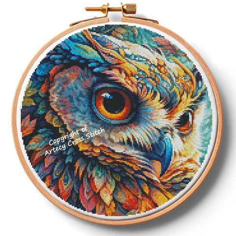 Colourful Abstract Owl Hoop (Extra Large) - Artecy Cross Stitch