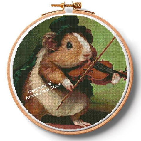Guinea Pig Playing Violin Hoop (Extra Large) - Artecy Cross Stitch
