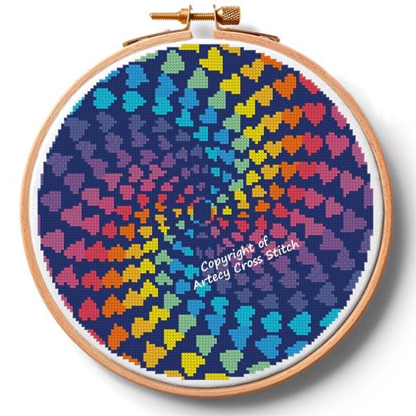 Abstract Rainbow Heart Design Hoop (Medium) - Artecy Cross Stitch