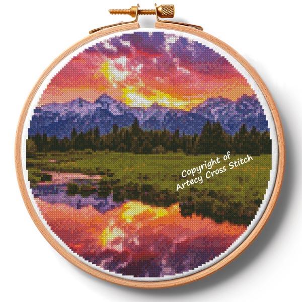 Blacktail Ponds Sunset Hoop (Large) - Artecy Cross Stitch