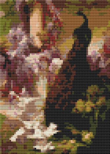A Peacock And Doves In A Garden By Eugene Bidau (Mini Chart) - Art of Stitch, The