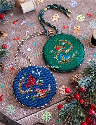 Duo Festive Christmas Bird Ornaments - StitchSprout Cross Stitch