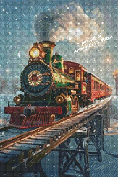 Mini Christmas Train At Night - Artecy Cross Stitch