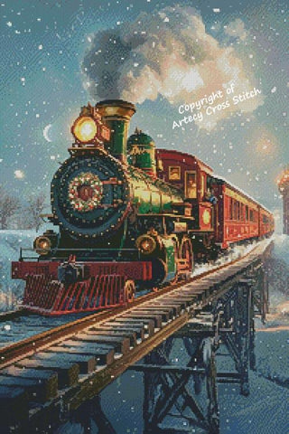 Christmas Train At Night - Artecy Cross Stitch