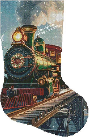 Christmas Train At Night Stocking (Right) - Artecy Cross Stitch