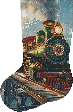 Christmas Train At Night Stocking (Left) - Artecy Cross Stitch