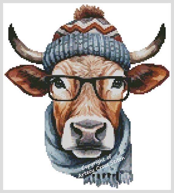 Hipster Bull - Artecy Cross Stitch