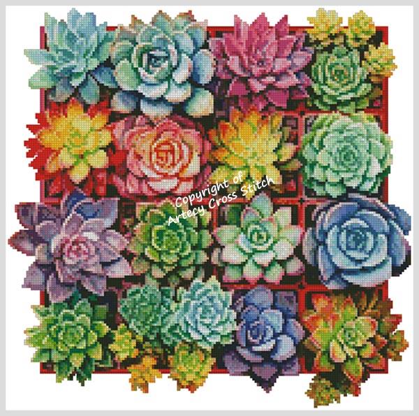 Rainbow Succulent Square - Artecy Cross Stitch