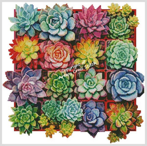 Rainbow Succulent Square - Artecy Cross Stitch