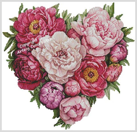 Peonies Heart - Artecy Cross Stitch