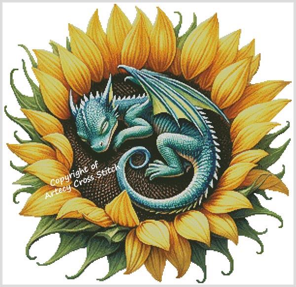 Dragon Sunflower (Large) - Artecy Cross Stitch