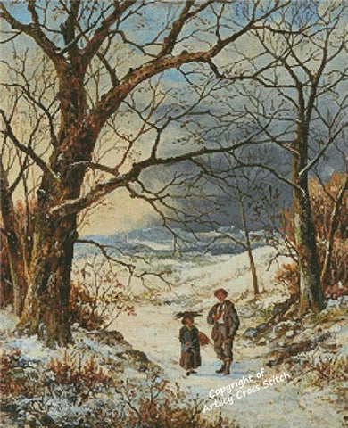 Winter Woodland Scene With Father & Child - Artecy Cross Stitch