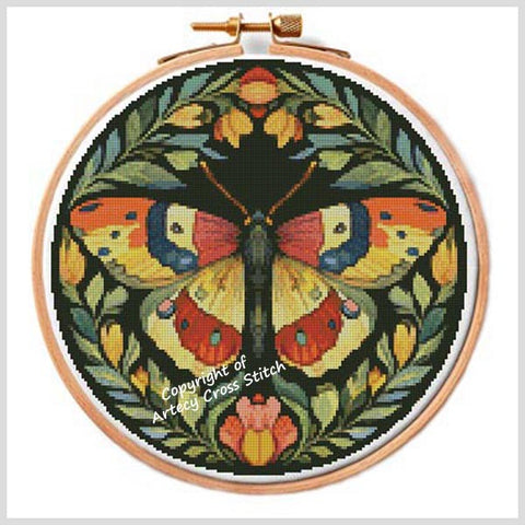 Moth And Flowers Hoop 2 - Artecy Cross Stitch