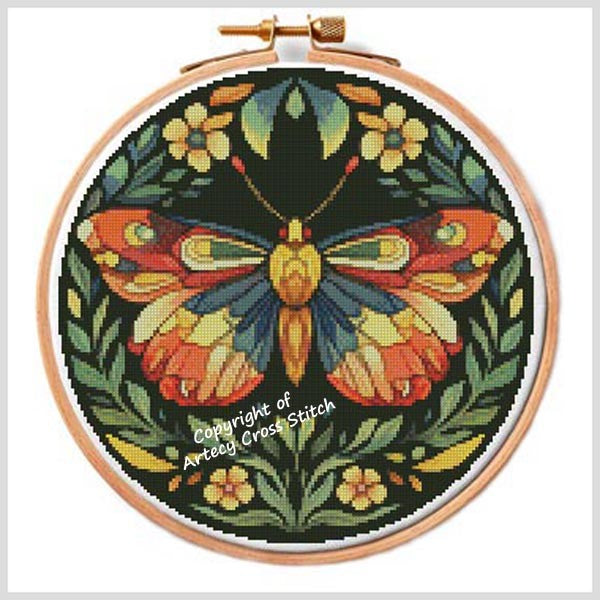 Moth And Flowers Hoop 3 - Artecy Cross Stitch