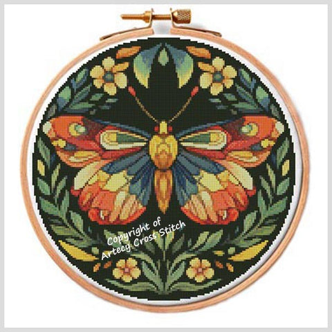 Moth And Flowers Hoop 3 - Artecy Cross Stitch