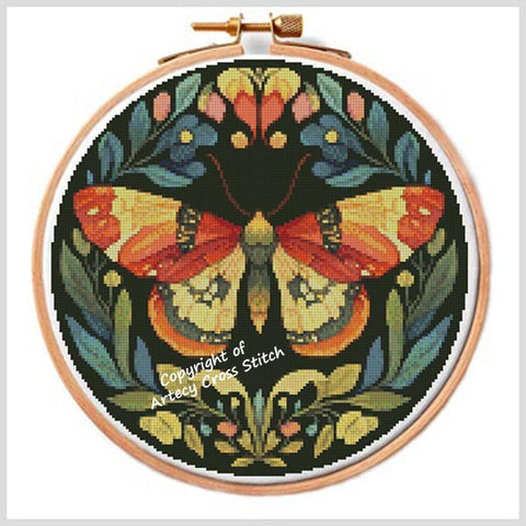 Moth And Flowers Hoop 4 - Artecy Cross Stitch