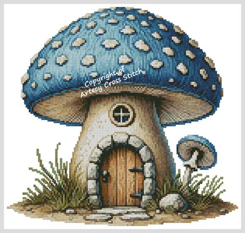 Blue Toadstool Fairy House - Artecy Cross Stitch