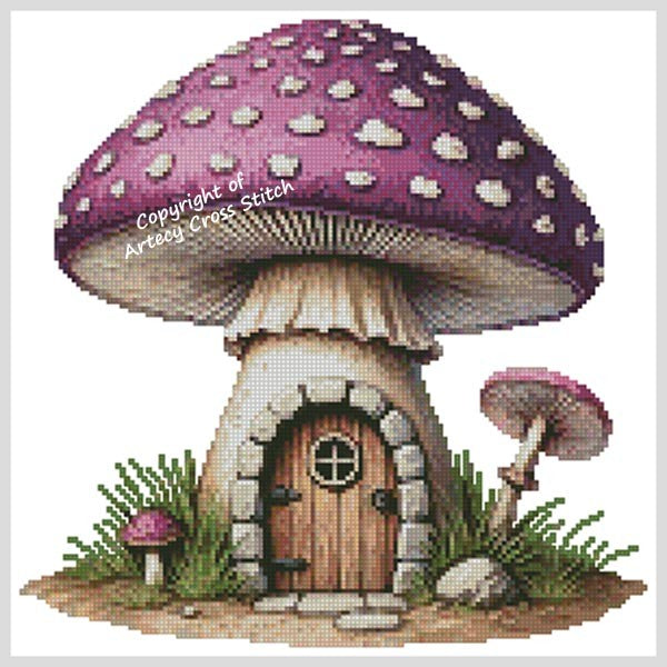 Purple Toadstool Fairy House - Artecy Cross Stitch