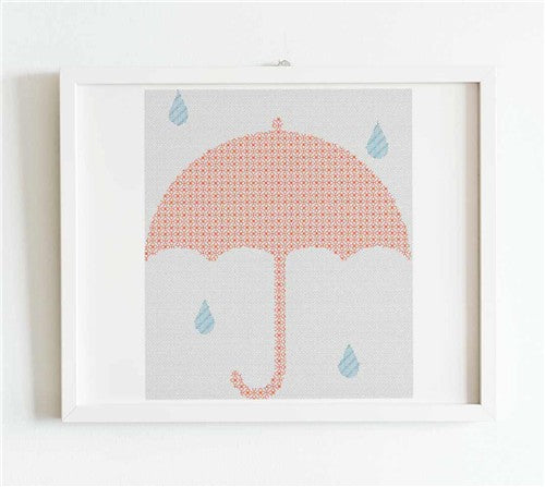 Blackwork Umbrella And Raindrops - Stitch Wit