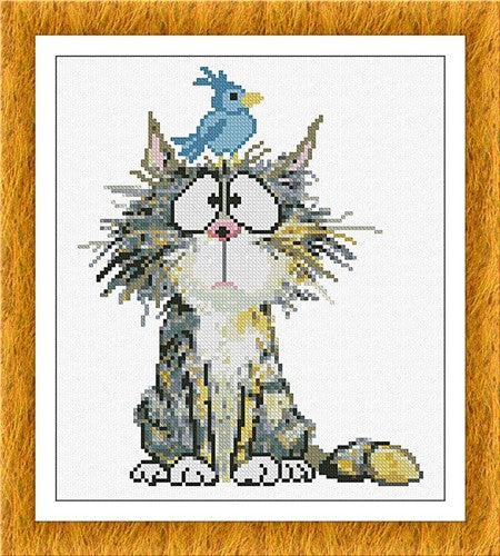 Portrait Of Courtyard: Cat And Bird - Alessandra Adelaide Needleworks
