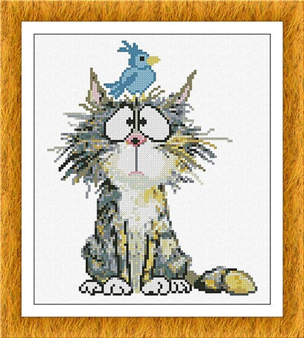 Portrait Of Courtyard: Cat And Bird - Alessandra Adelaide Needleworks