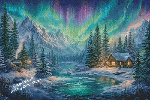Cabin Under The Northern Lights - Artecy Cross Stitch
