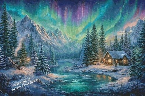 Cabin Under The Northern Lights (Large) - Artecy Cross Stitch
