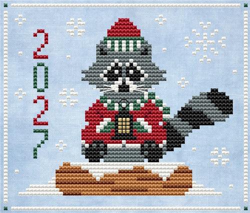 Christmas Raccoon - Cute Embroidery by Kate
