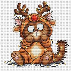 Reindeer Cat - OHCrossStitch