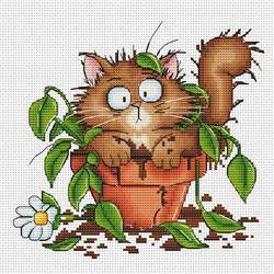 Potted Cat - OHCrossStitch