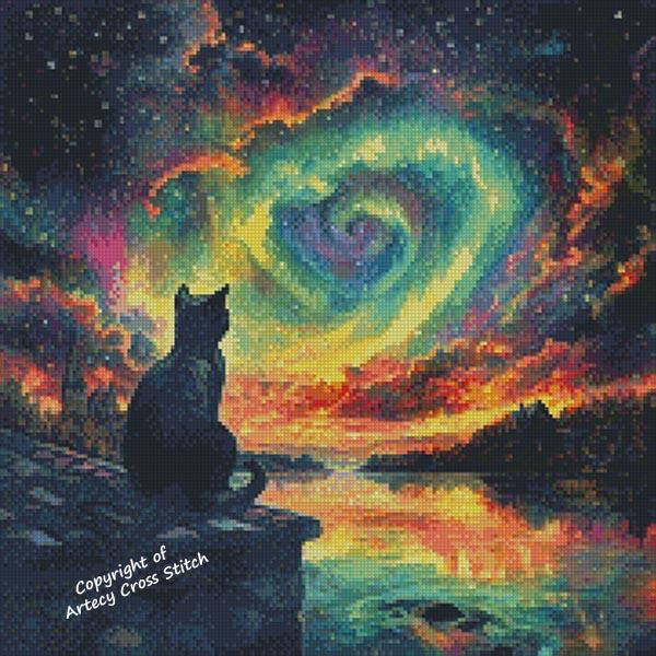 Cat Watching Northern Lights 1 - Artecy Cross Stitch
