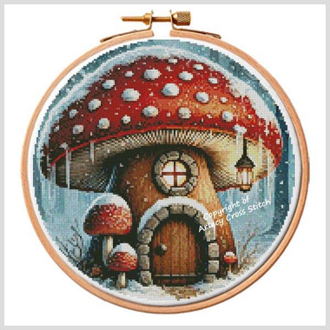 Winter Toadstool House Hoop - Artecy Cross Stitch