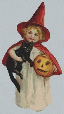 Little Witch And Her Cat - White Willow Stitching