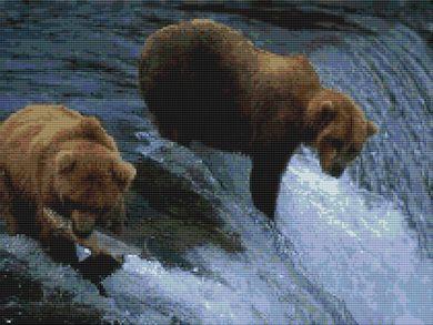 Bears Fishing - White Willow Stitching