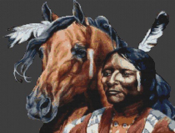 Indian And His Horse - White Willow Stitching