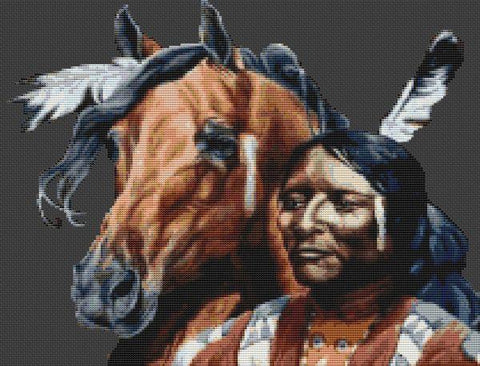 Indian And His Horse - White Willow Stitching