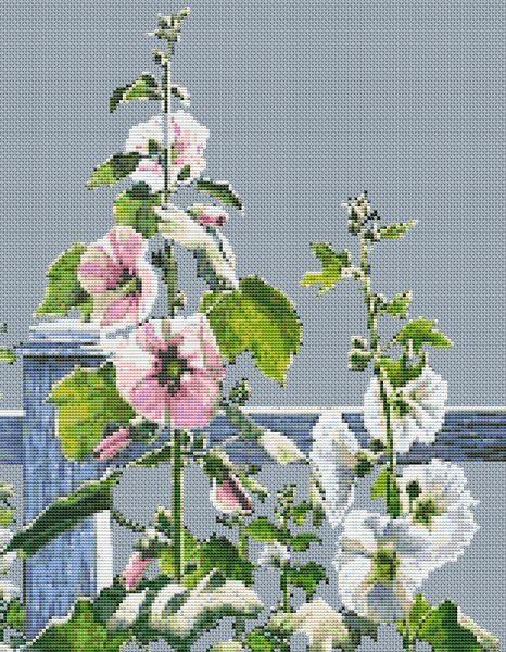 Hollyhocks - White Willow Stitching