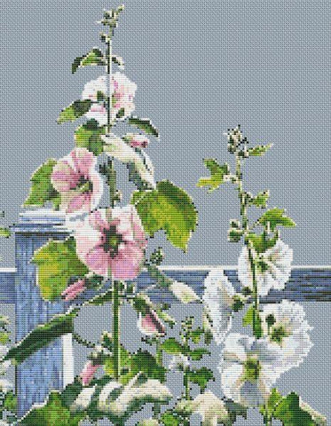 Hollyhocks - White Willow Stitching