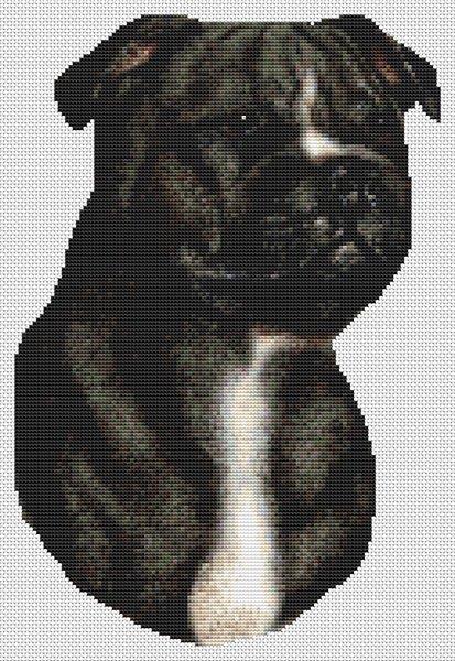 Black And White Staffordshire Terrier - White Willow Stitching