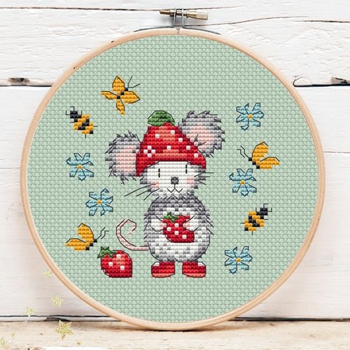 Strawberry Mouse Mini 3 - Artmishka Cross Stitch